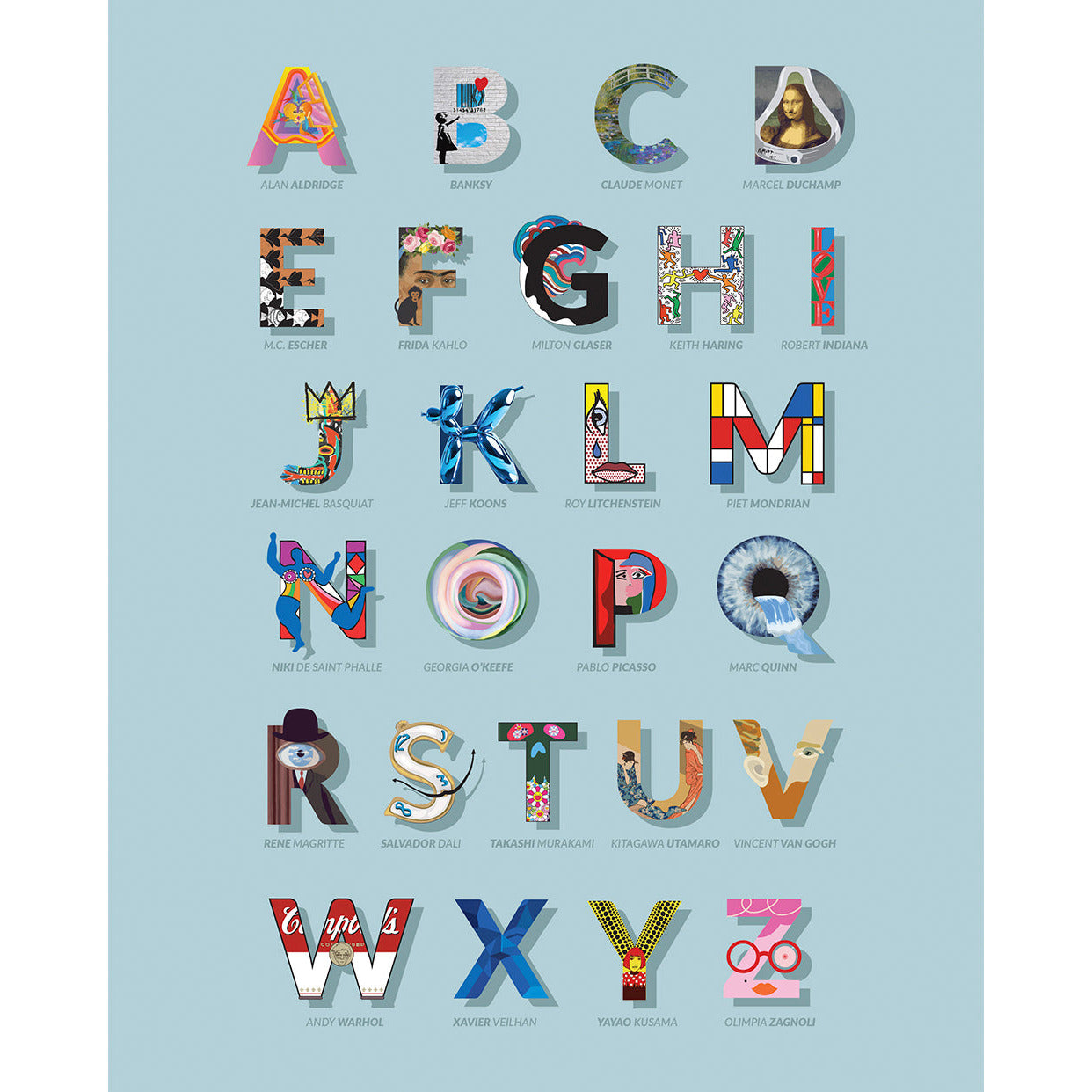 artist ABC print in blue