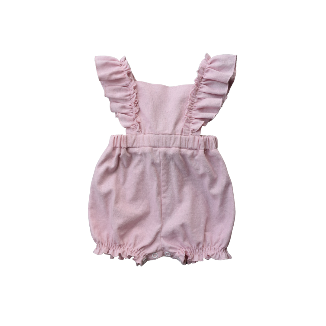 mary romper in rose linen