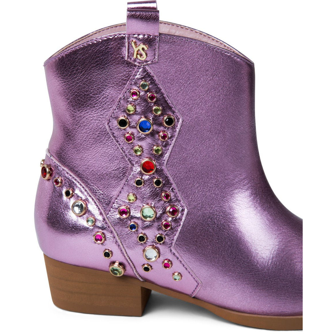 miss dallas black multi gem studded bootie in light pink