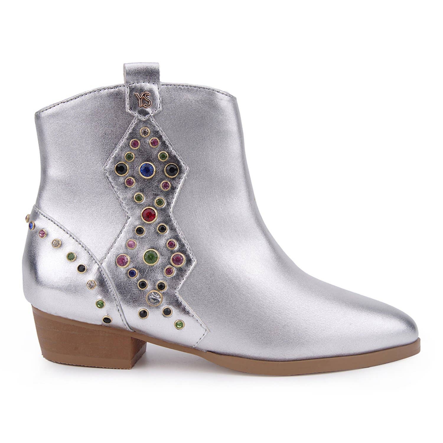 PREORDER miss dallas black multi gem studded bootie in silver