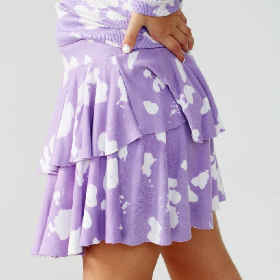 PREORDER ribbed bleach rouched skirt in purple