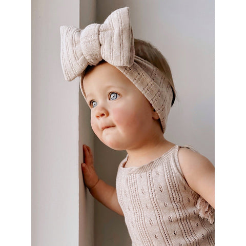 Luna + Luca Pointelle Bow Headband - Beige