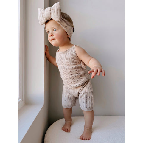 Luna + Luca Pointelle Romper - Heather Beige