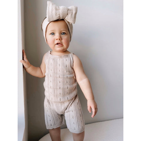 Luna + Luca Pointelle Romper - Heather Beige