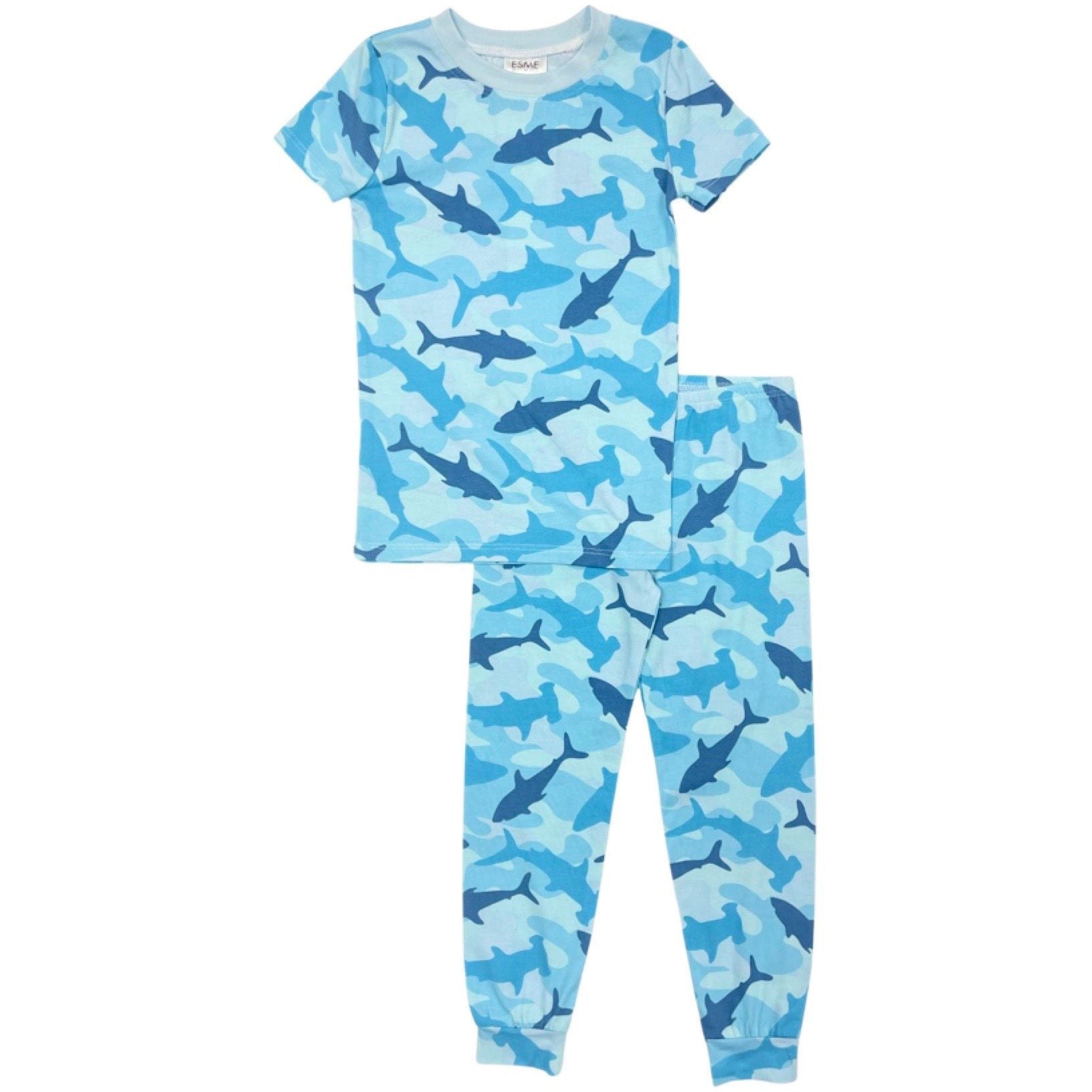 short sleeve pajama set in camo shark