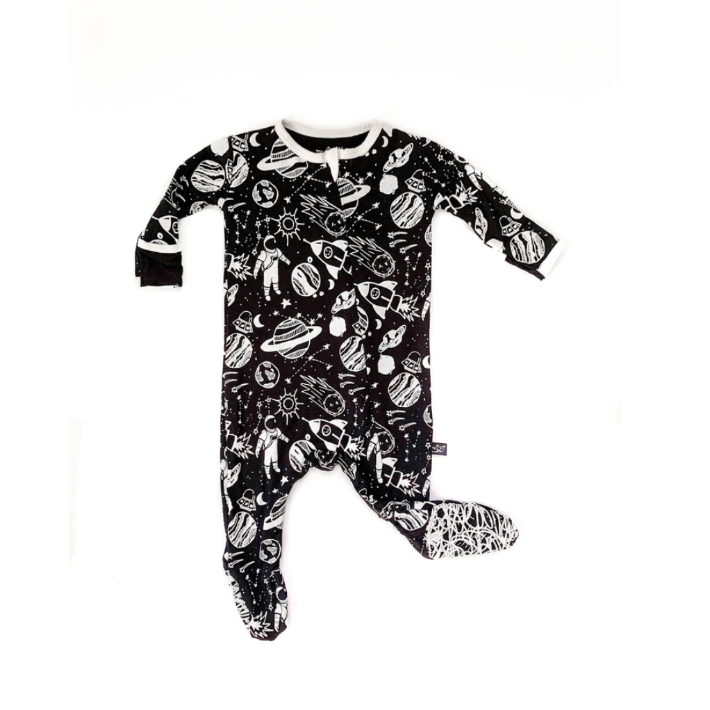 peregrine kidswear space doodle footed sleeper