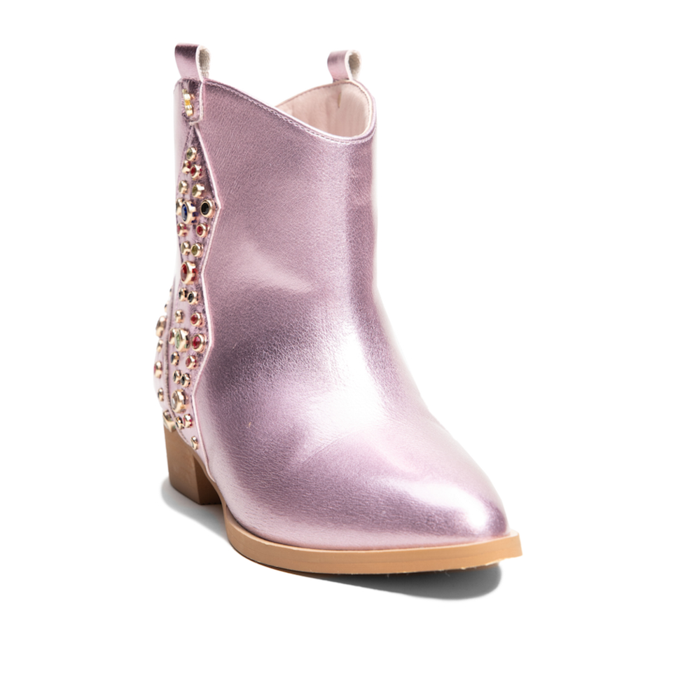 miss dallas black multi gem studded bootie in light pink