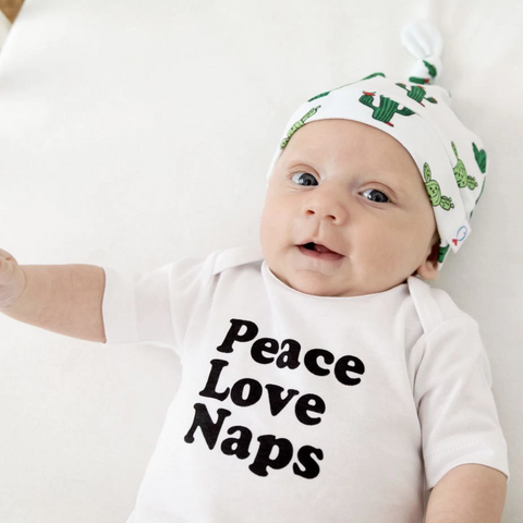 little fishkopp short sleeve bodysuit in peace love naps