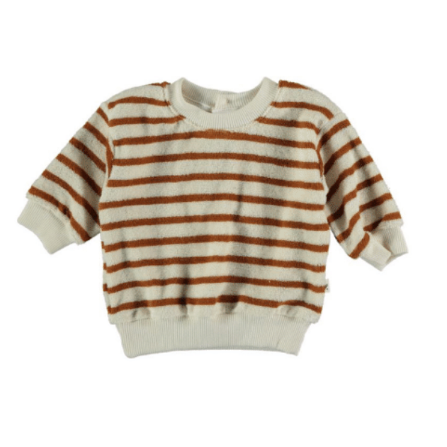organic terry cloth baby sweater in peanut