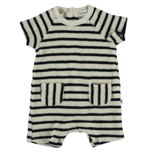 organic terry cloth baby jumpsuit in dark blue
