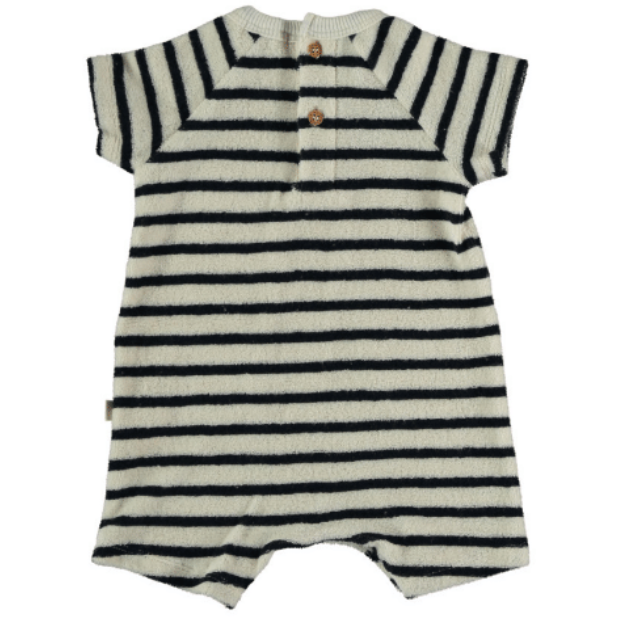 organic terry cloth baby jumpsuit in dark blue