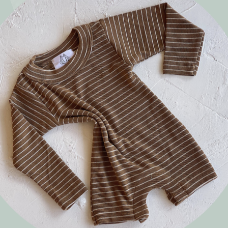 dylan romper in brown stripe