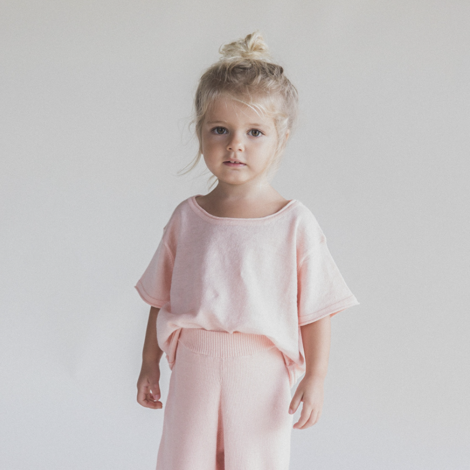 linen ribbed knits tee in light pink