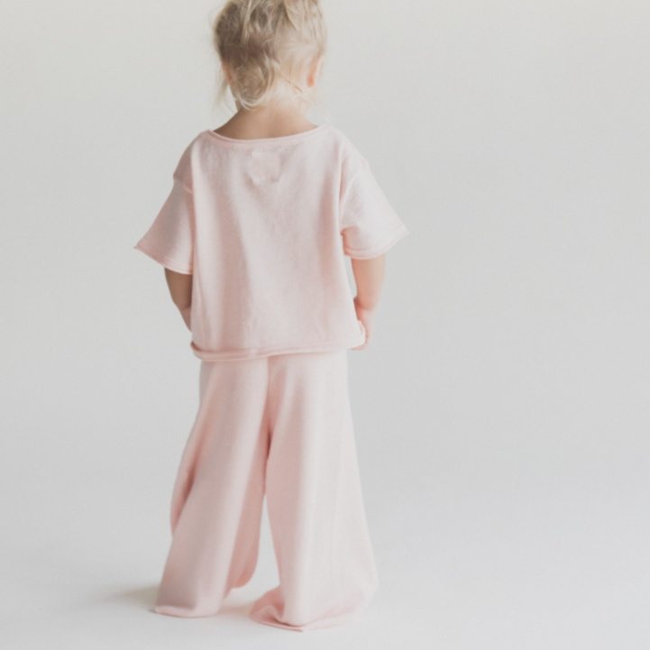 linen ribbed knits tee in light pink