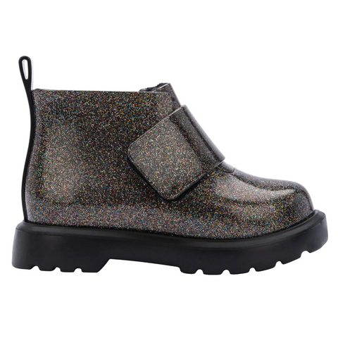 faux fur lined chelsea boot in black glitter