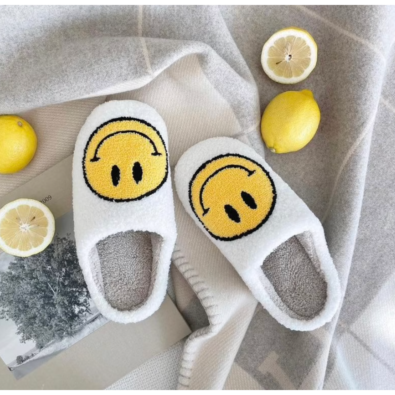 smiley slipper in white