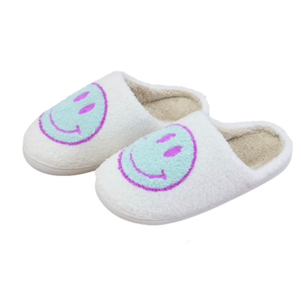 smiley slipper in purple & mint