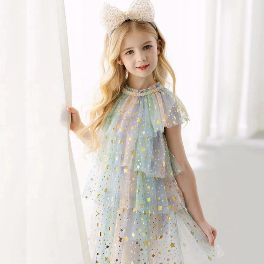 star tulle dress in pastel rainbow