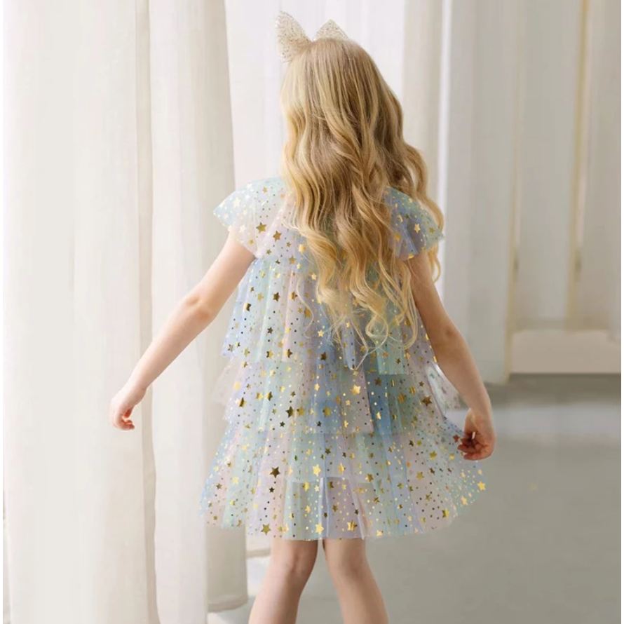 star tulle dress in pastel rainbow