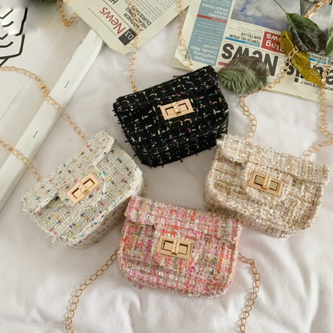 white tweed mini purse