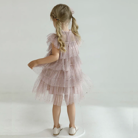 star tulle dress in pastel pink