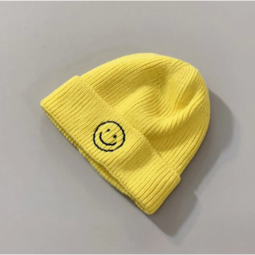smiley beanie in yellow
