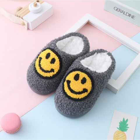 PREORDER kids smiley slippers in grey