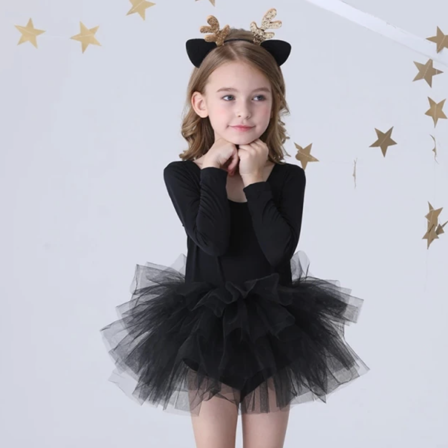 long sleeve tutu dress in black