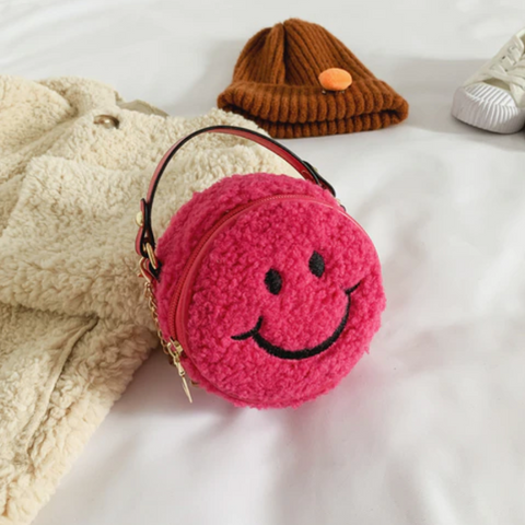 smiley sherpa bag in hot pink