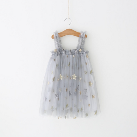 PREORDER sequin star tulle dress in grey