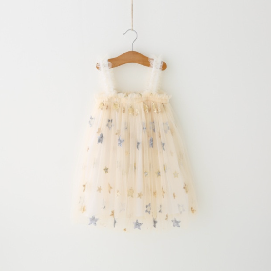 PREORDER sequin star tulle dress in ivory