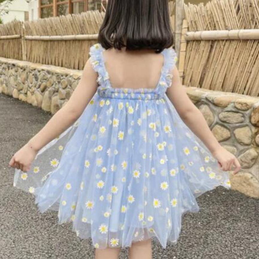 PREORDER blue daisy tulle dress