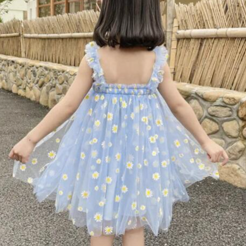 PREORDER blue daisy tulle dress