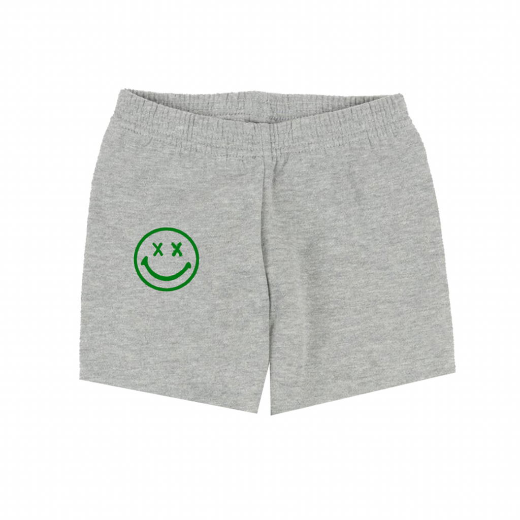 smiley sweat shorts in grey/green