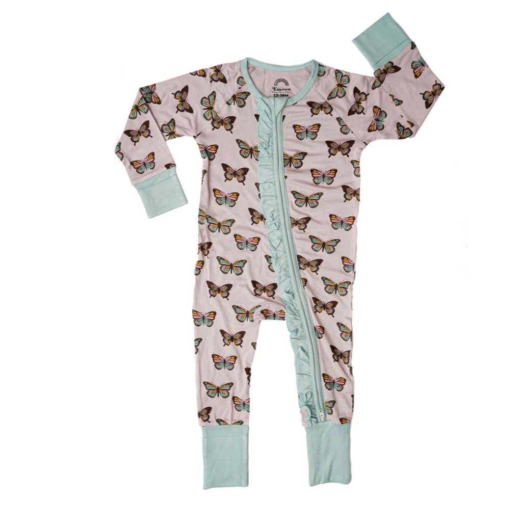 bamboo baby convertible footie pajamas in flutterby