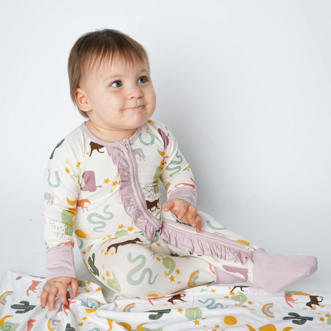 bamboo baby convertible footie pajamas in wild & free