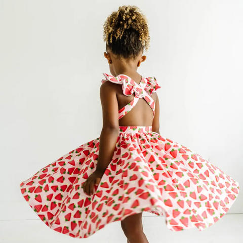 classic twirl dress in strawberry patch