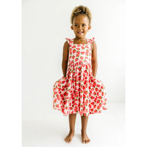 classic twirl dress in strawberry patch