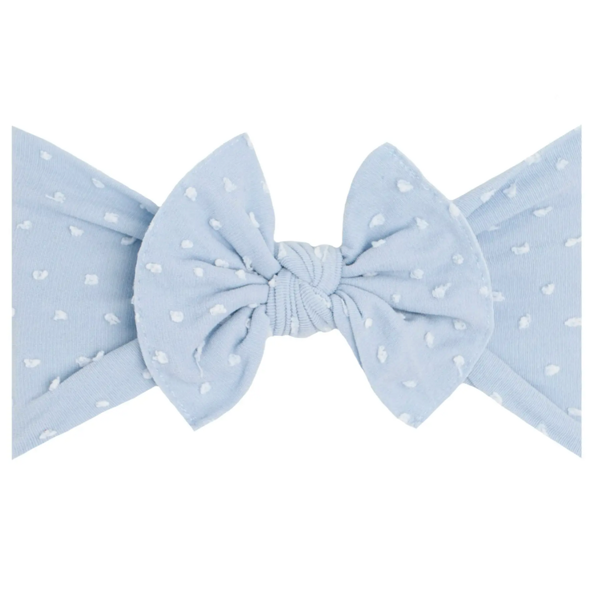 dusty blue dot knot bow