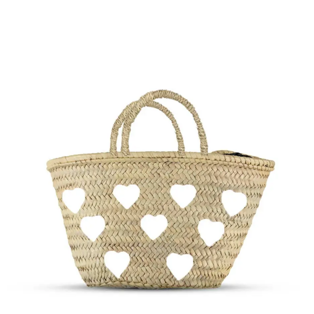 french market woven bag with white hearts