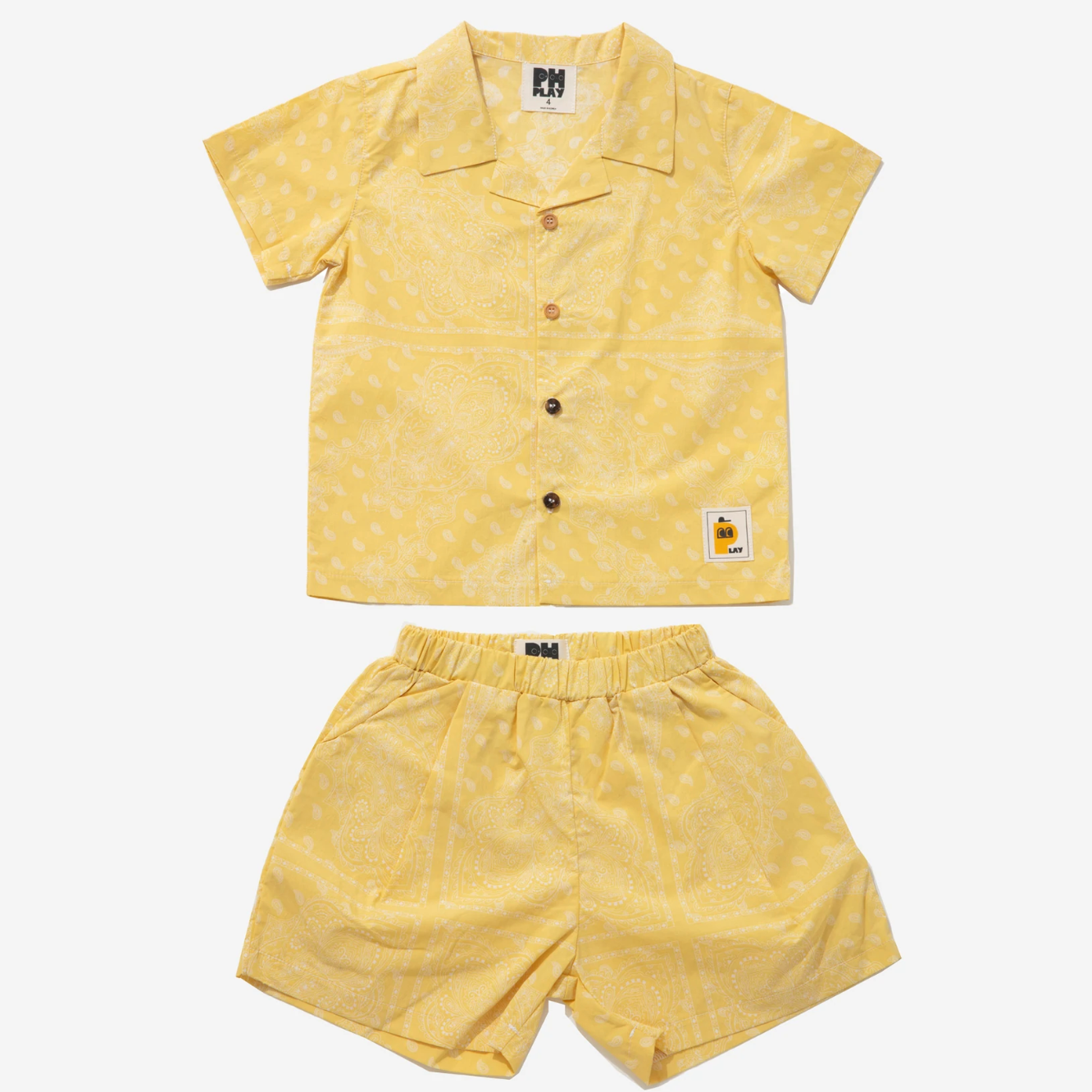 yellow print short set