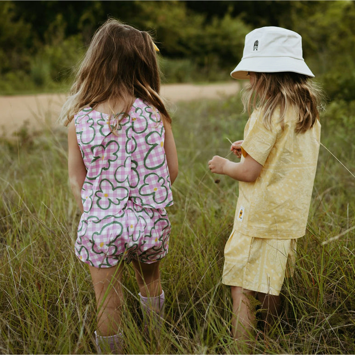 yellow print short set