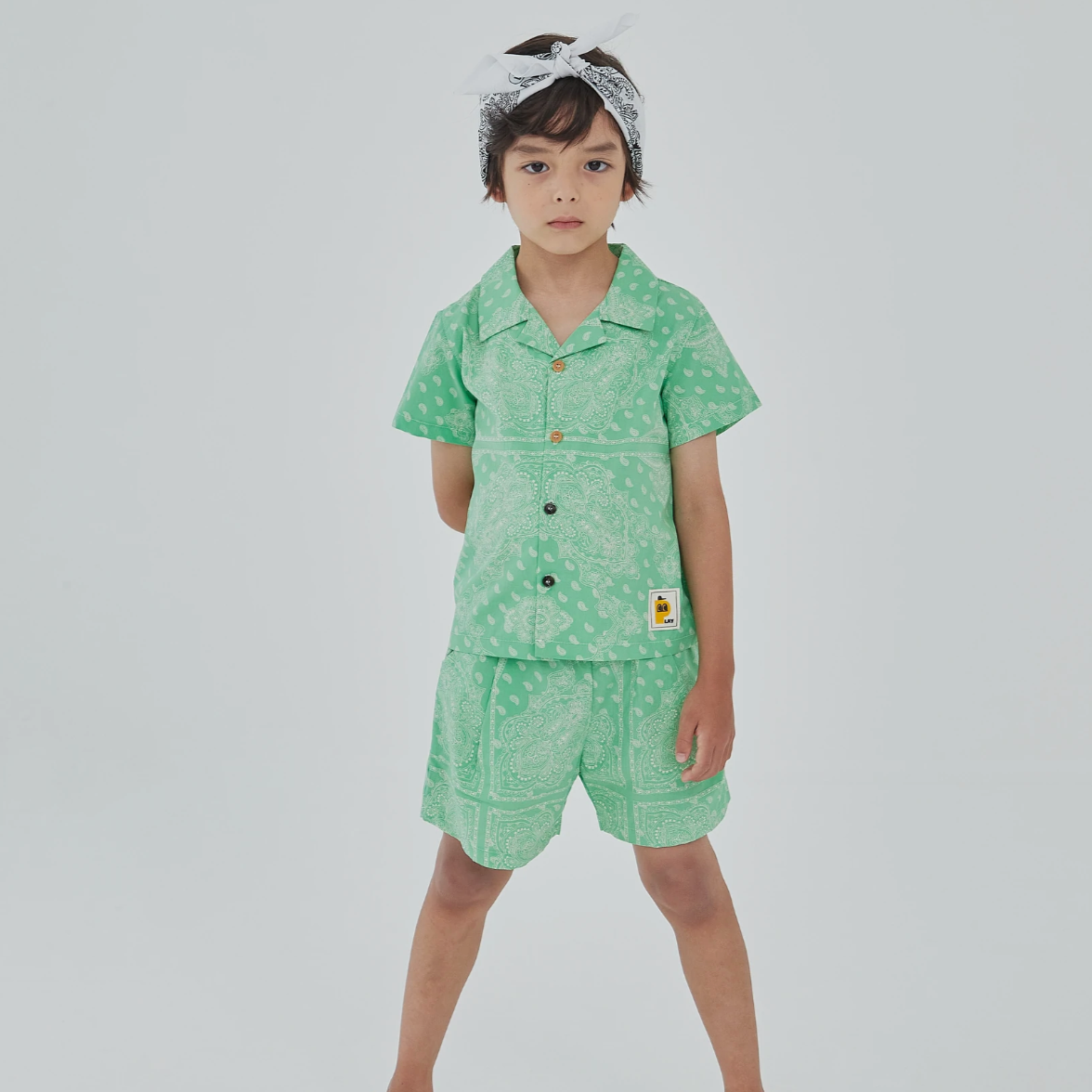 green print short set