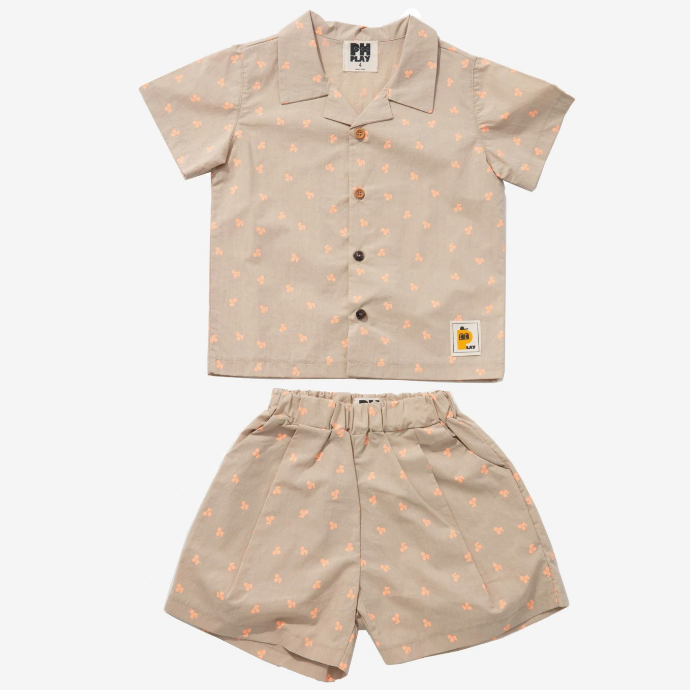 brown print short set