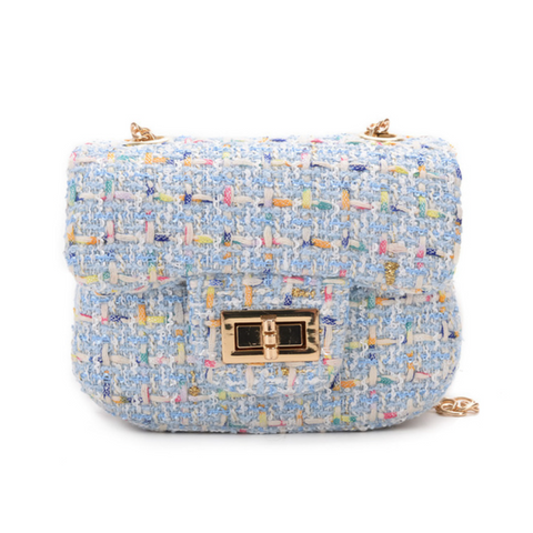 blue tweed mini purse