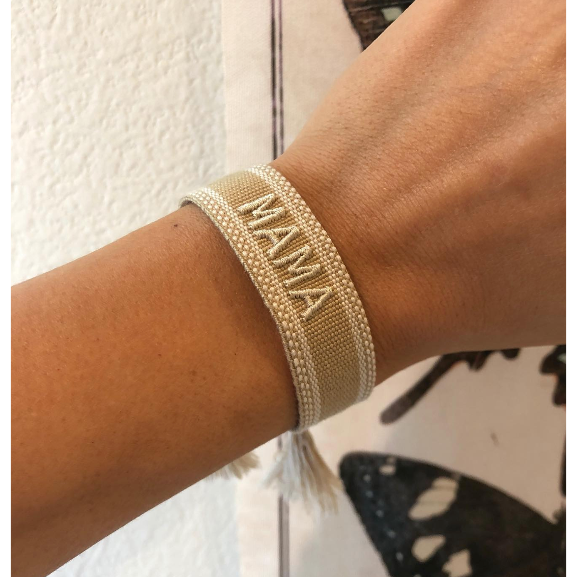 MAMA embroidered friendship bracelet in rattan