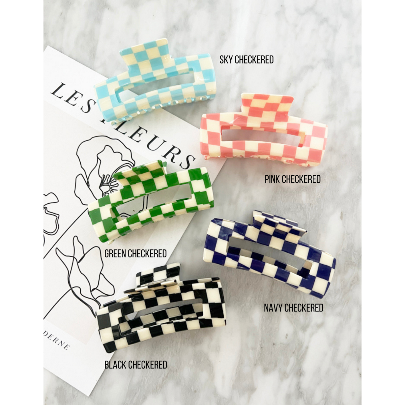 jumbo checkered hair clip in black