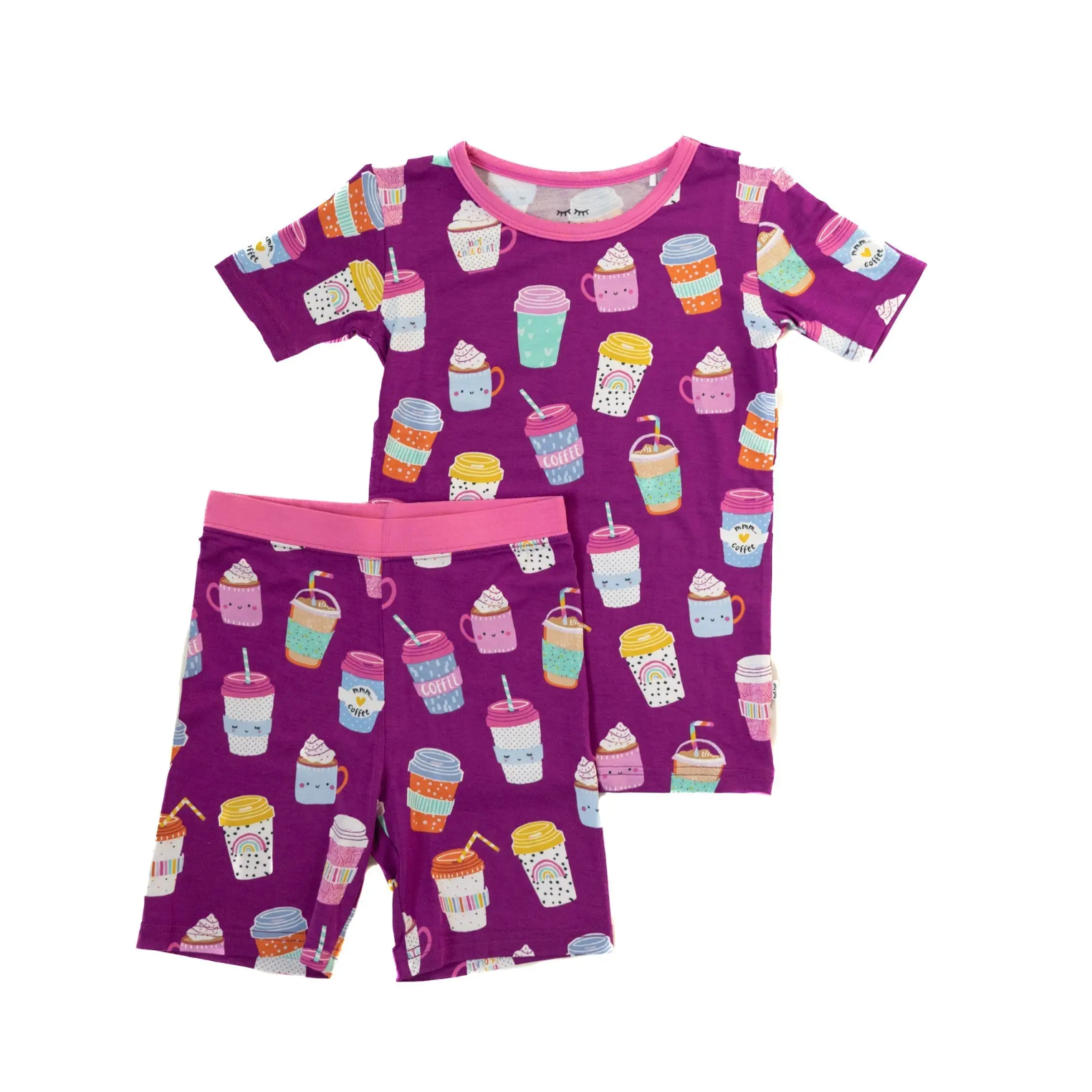 "i love you a latte" s/s and shorts two-piece bamboo viscose pajama set in purple