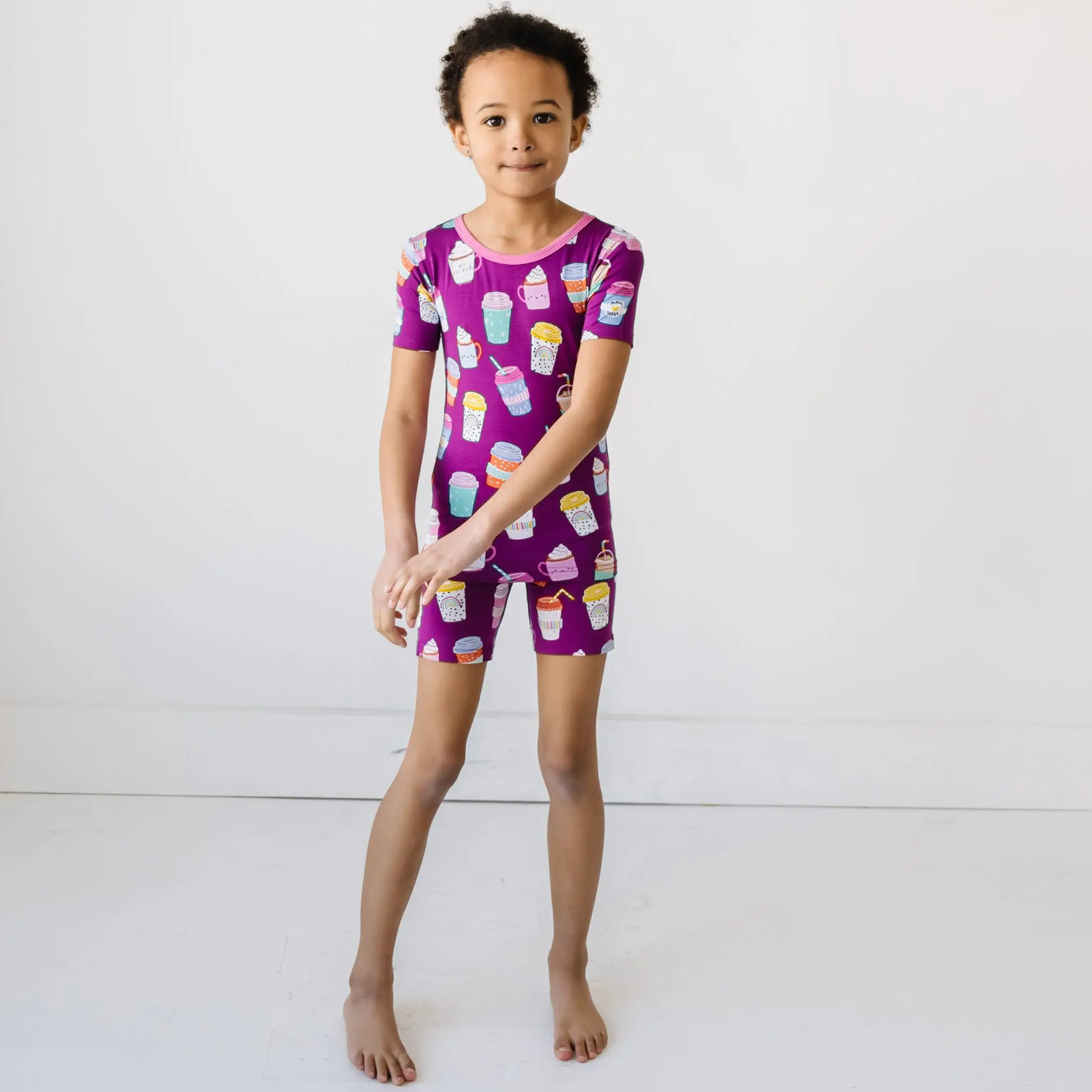 "i love you a latte" s/s and shorts two-piece bamboo viscose pajama set in purple