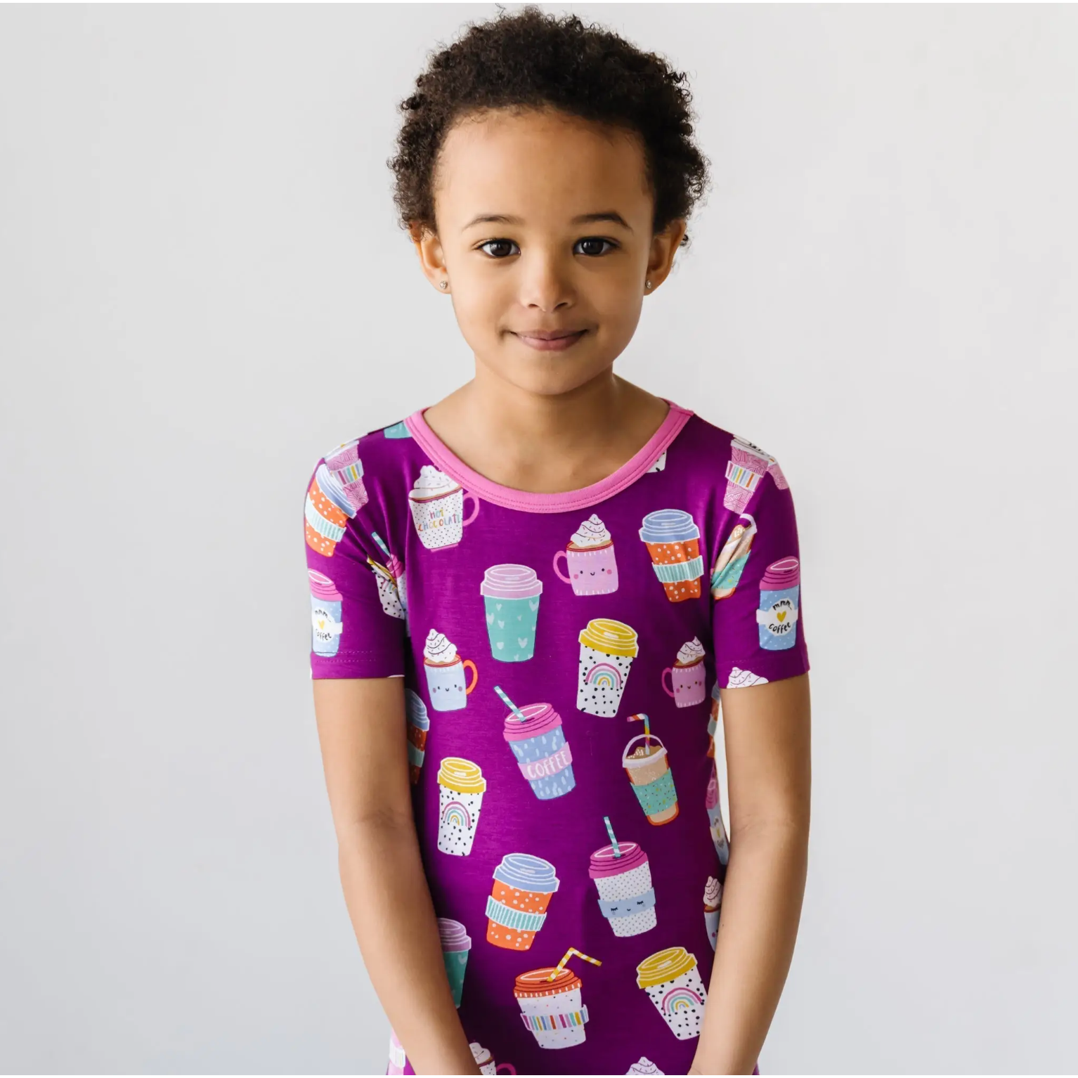 "i love you a latte" s/s and shorts two-piece bamboo viscose pajama set in purple